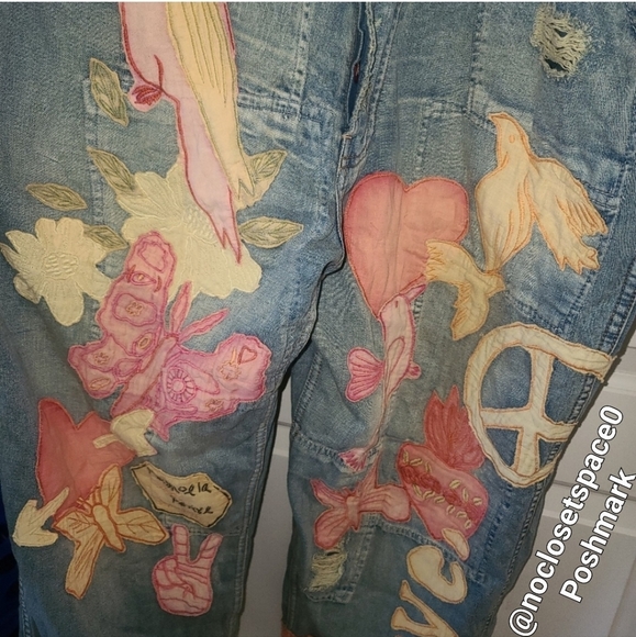 New Magnolia Pearl Love Applique Overalls Woodstock 039 Overall Denim Jean Jeans - Picture 17 of 17